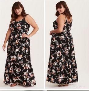 TORRID Floral Print Challis Tiered Maxi Dress with Crisscross Back Detail size 5